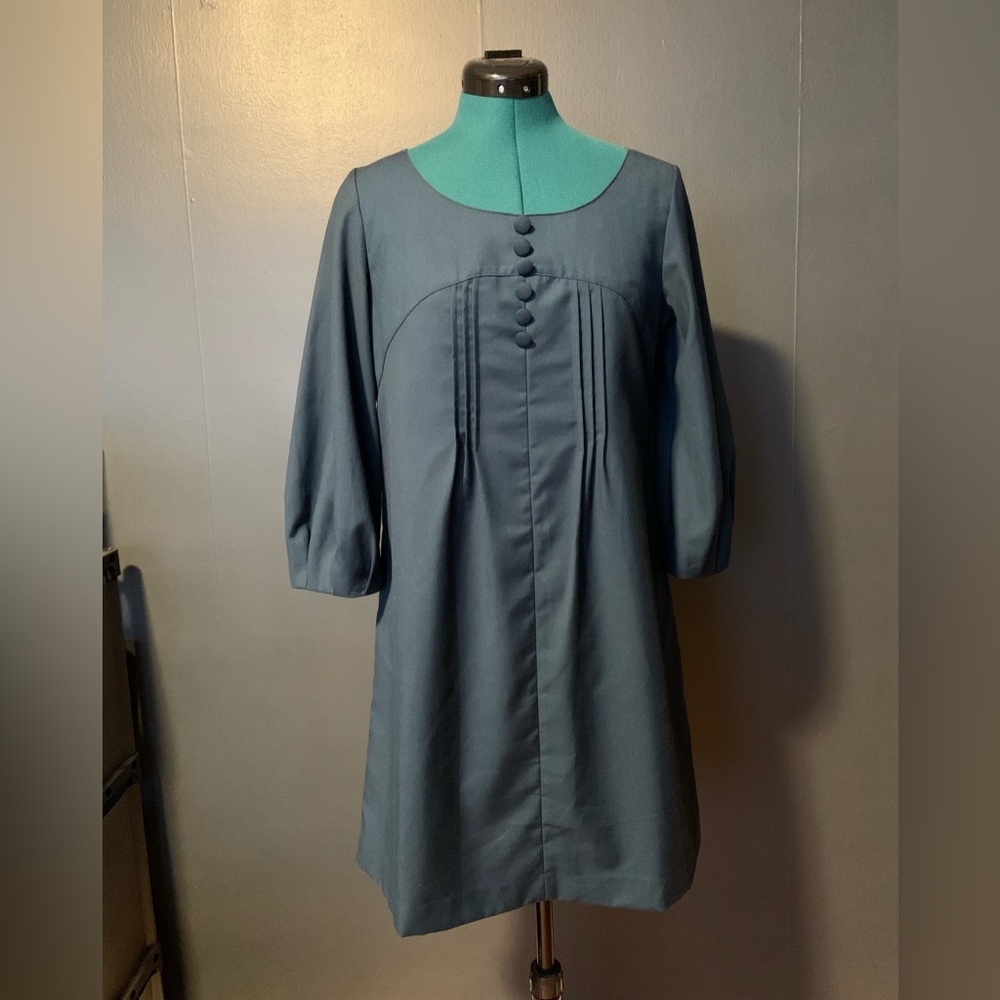 Long Sleeve Blue Trapeze Dress